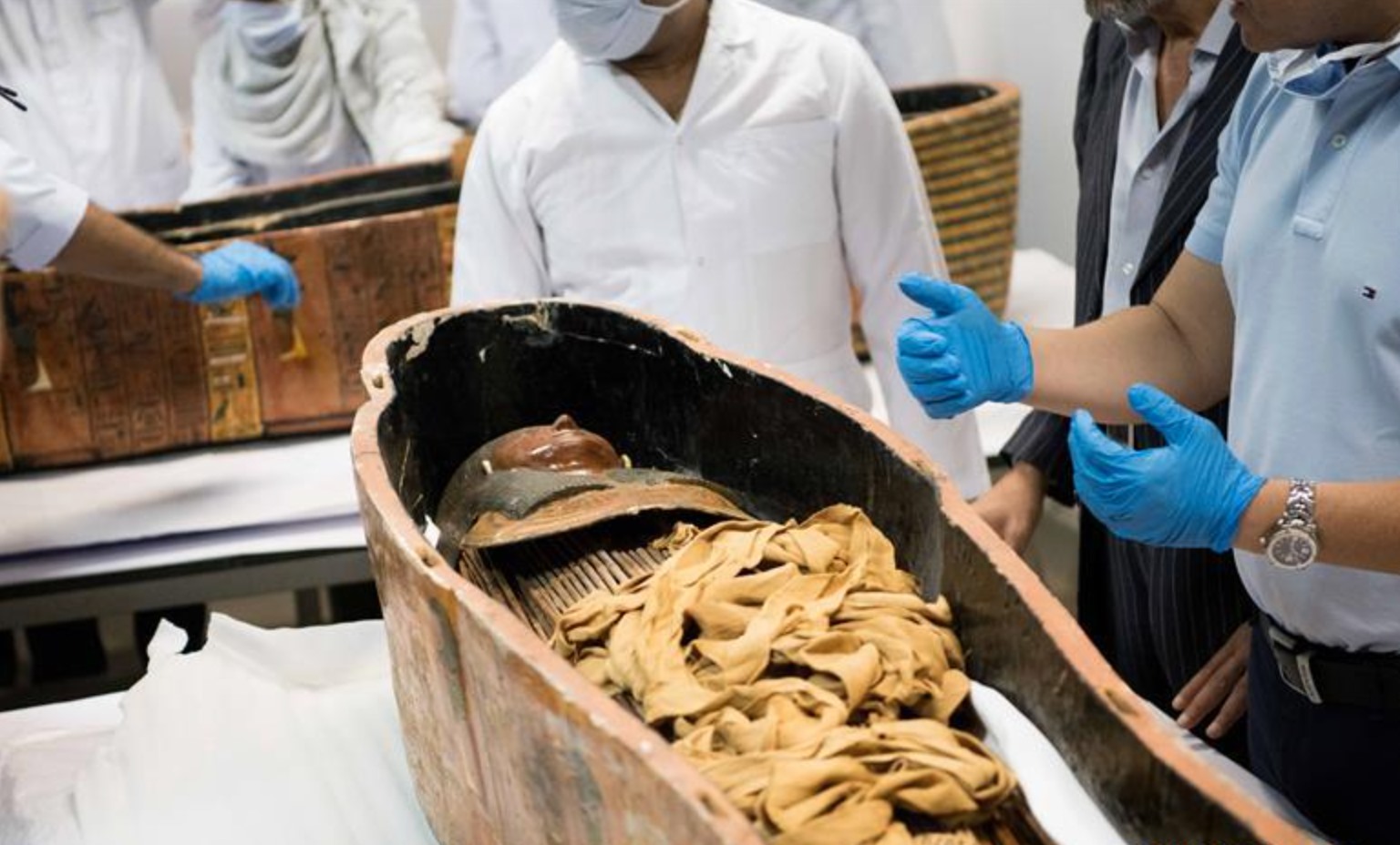 Một chiếc quách có xác ướp được trưng bày tại Bảo tàng Quốc gia về Nền văn minh Ai Cập (NMEC), Cairo, Ai Cập, ngày 21.9.2019. Ảnh: Xinhua