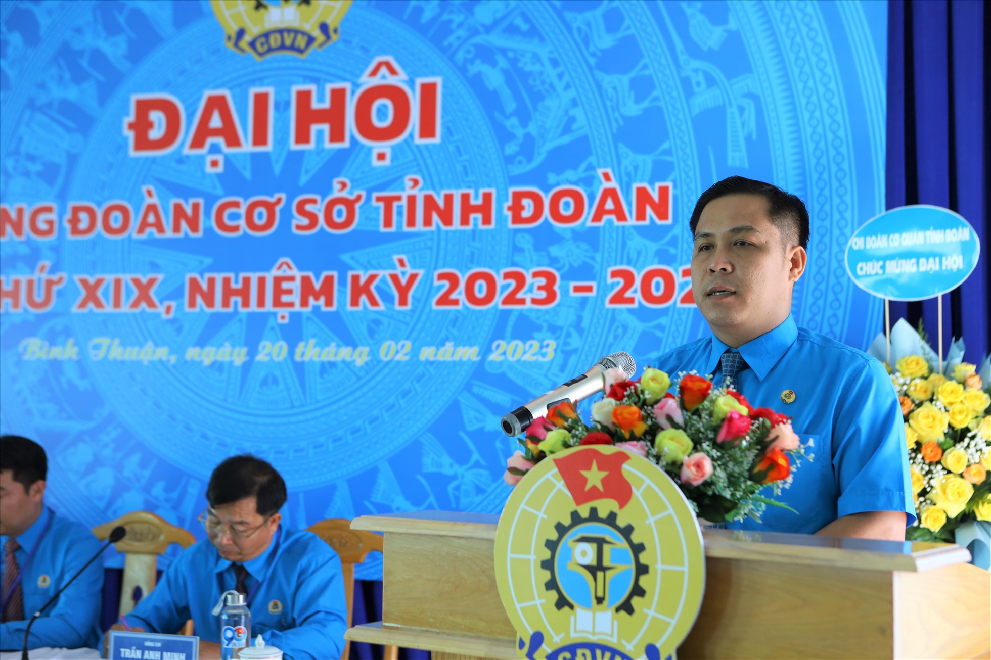 Đồng chí Trần Ngọc Phúc, chủ tịch Công đoàn Viên chức tỉnh Bình Thuận phát biểu chỉ đạo tại đại hội. Ảnh: Duy Tuấn