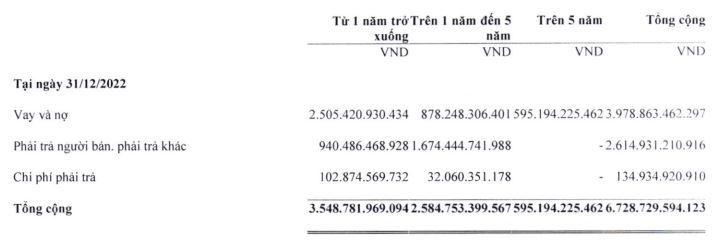 Các khoản phải trả của Dầu khí Nam Sông Hậu có thời hạn dưới 1 năm xấp xỉ 3.549 tỉ đồng. Ảnh: Trích chụp BCTC quý IV.2022 PSH.