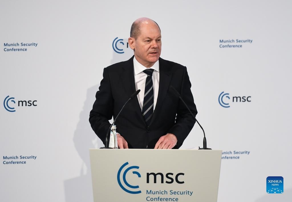 Thủ tướng Đức Olaf Scholz phát biểu tại Hội nghị An ninh Munich, ngày 19.2.2022. Ảnh: Xinhua