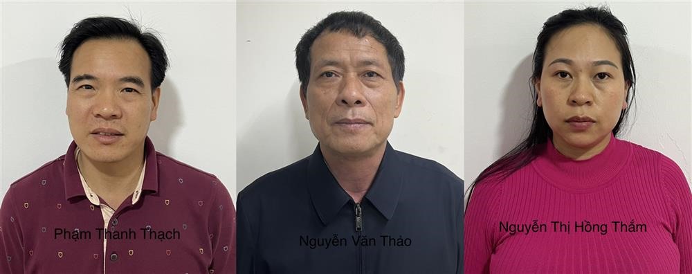 Các bị can: Phạm Thanh Thạch, Nguyễn Văn Thảo, Nguyễn Thị Hồng Thắm (từ trái qua). Ảnh: Bộ Công an