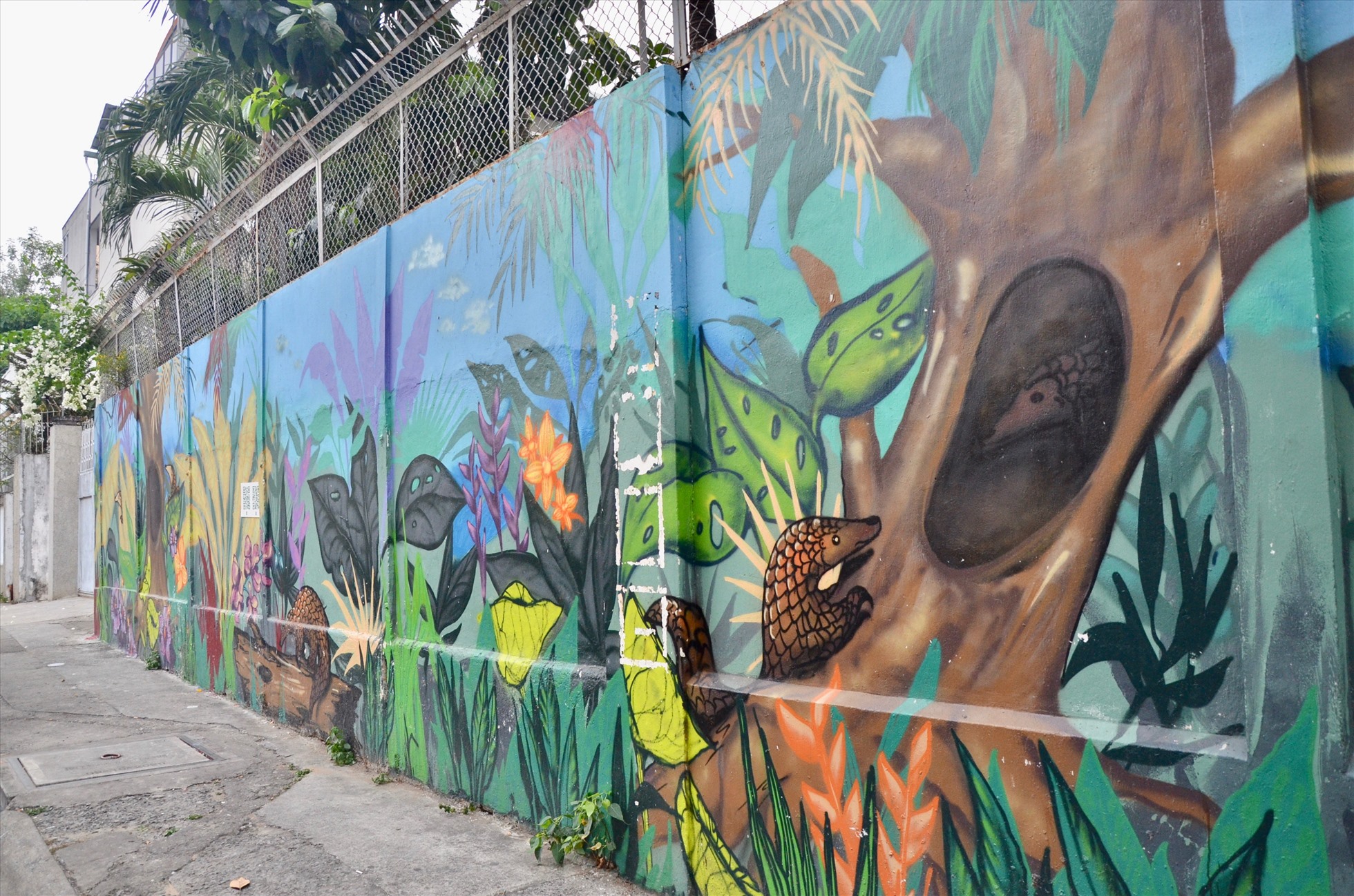 bức tranh trên đường Mai Thị Lựu được vẽ có chiều dài khoảng 20m với loài động vật chủ đạo là tê tê