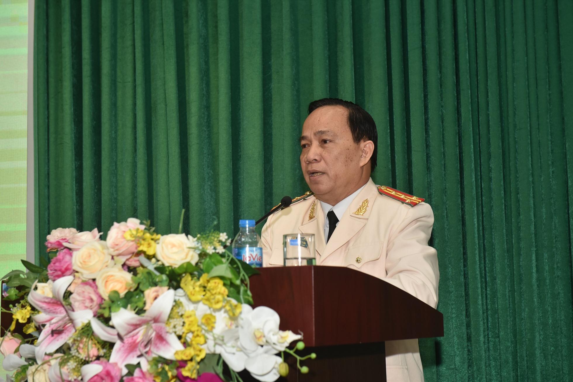 Tân Phó Cục trưởng C04 - Đại tá Huỳnh Thới An phát biểu khi nhận nhiệm vụ mới. Ảnh: C04