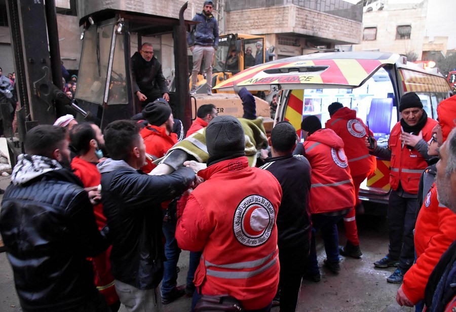 Cứu hộ sau động đất ở tỉnh Hama, Syria, ngày 6.2.2023. Ảnh: Xinhua