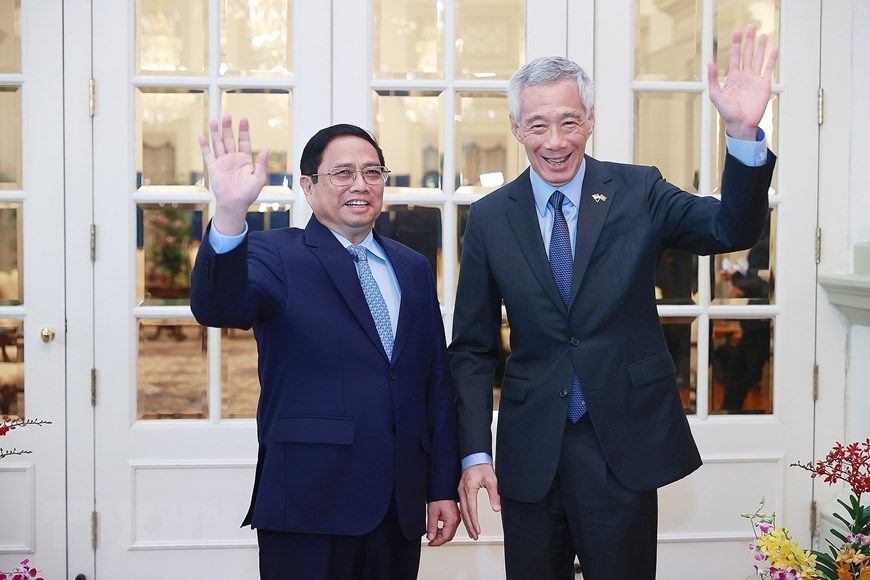 Thủ tướng Phạm Minh Chính hội đàm với Thủ tướng Lý Hiển Long. Ảnh: TTXVN