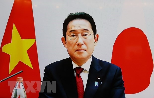Chủ tịch Đảng Dân chủ Tự do Nhật Bản (LDP), Thủ tướng Nhật Bản Kishida Fumio điện đàm với Tổng Bí thư Nguyễn Phú Trọng. Ảnh: TTXVN