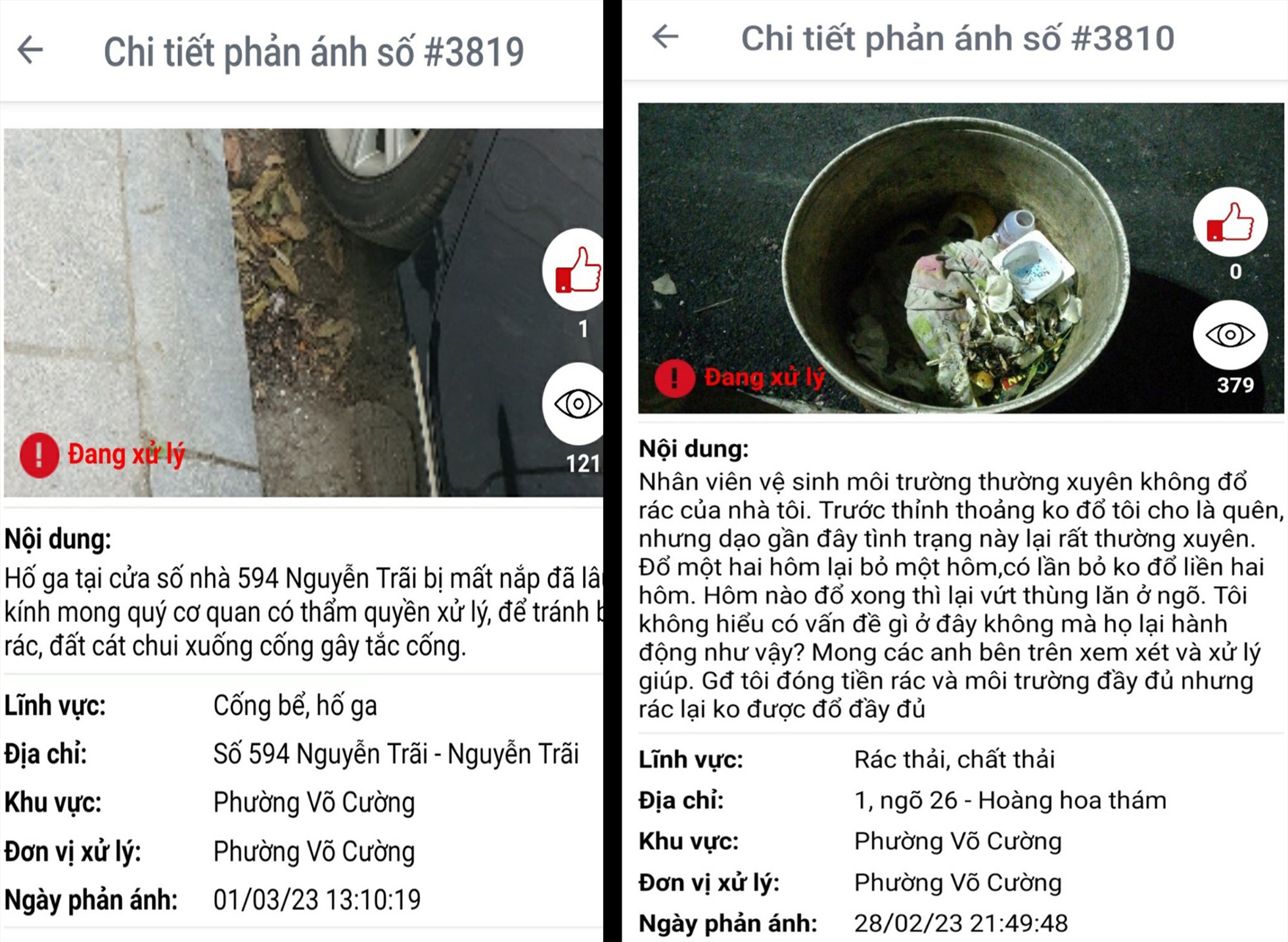 Một số kiến nghị xử lý gần đây của người dân trên phần mềm phản ánh kiến nghị tỉnh Bắc Ninh. Ảnh: Chụp màn hình