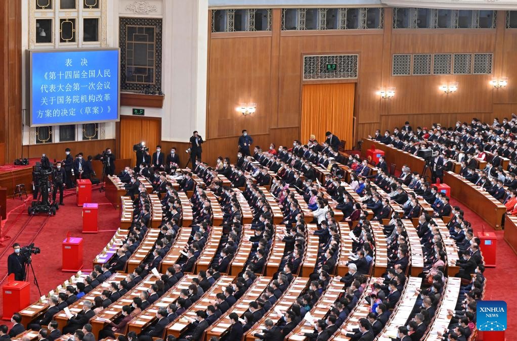 Phiên họp toàn thể thứ 3 Kỳ họp thứ nhất Đại hội đại biểu nhân dân toàn quốc khoá XIV của Trung Quốc sáng 10.3.2023. Ảnh: Xinhua