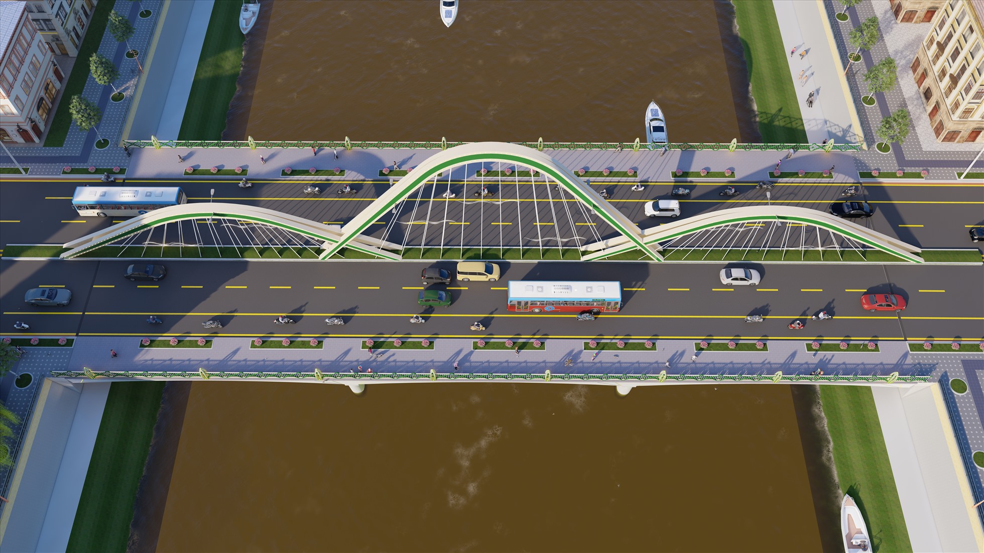 Mô hình 3D Cầu Thanh Bình bắc qua sông Nậm Rốm sau khi hoàn thành. Ảnh: TP Điện Biên Phủ cung cấp.
