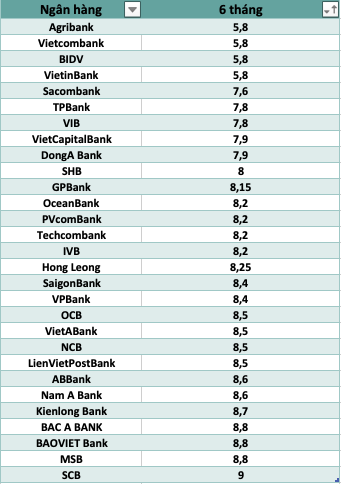 So sánh lãi suất ngân hàng cao nhất ở kỳ hạn 6 tháng. Ảnh: Hương Nguyễn