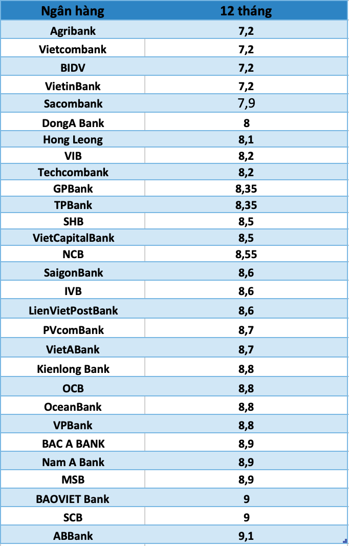 So sánh lãi suất ngân hàng cao nhất ở kỳ hạn 12 tháng. Ảnh: Hương Nguyễn