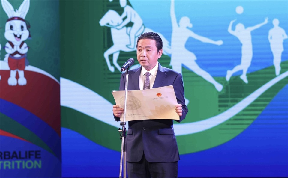 Thứ trưởng Bộ Văn hoá Thể thao và Du lịch Hoàng Đạo Cương phát biểu tại Gala Vinh quang Thể thao Việt Nam. Ảnh: Tổng cục Thể dục thể thao