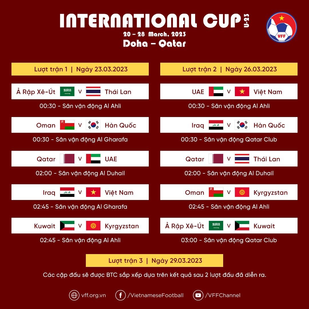 Lịch thi đấu Doha Cup 2023. Ảnh: VFF