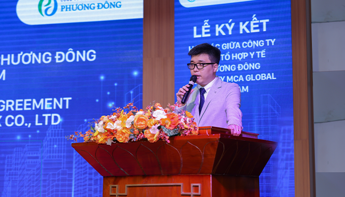 Bác sĩ Brian Symon - Chủ tịch HĐQT công ty MCA Global Vietnam phát biểu. Nguồn: BVDK Phương Đông
