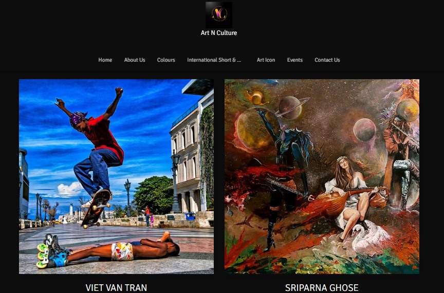 Tác phẩm “Cất cánh” của Việt Văn được đặt cạnh tác phẩm hội họa của tác giả người Bahrain (chụp lại trên web cuộc thi).