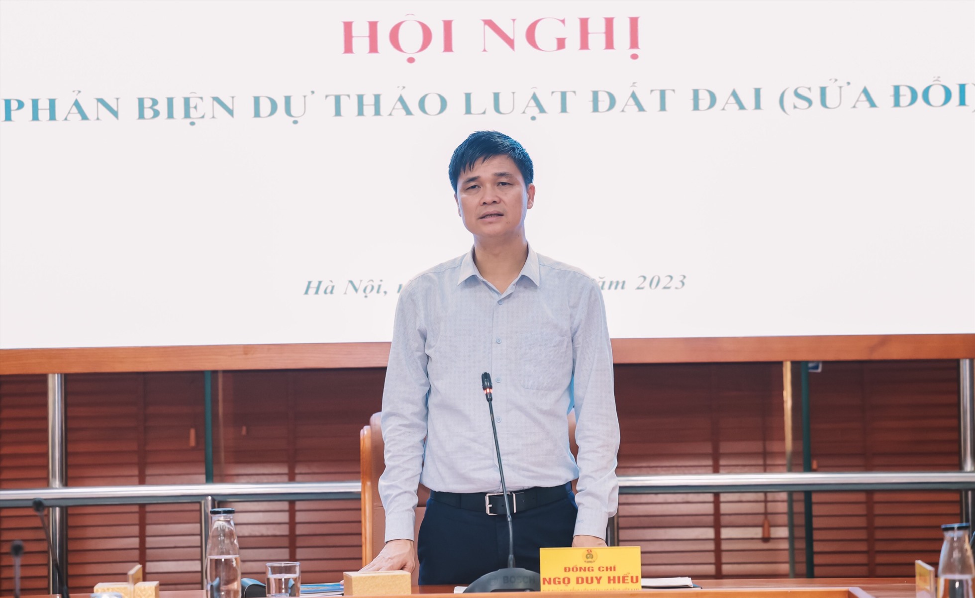 Phó Chủ tịch Tổng Liên đoàn Lao động Việt Nam phát biểu tại hội nghị. Ảnh: Bảo Hân