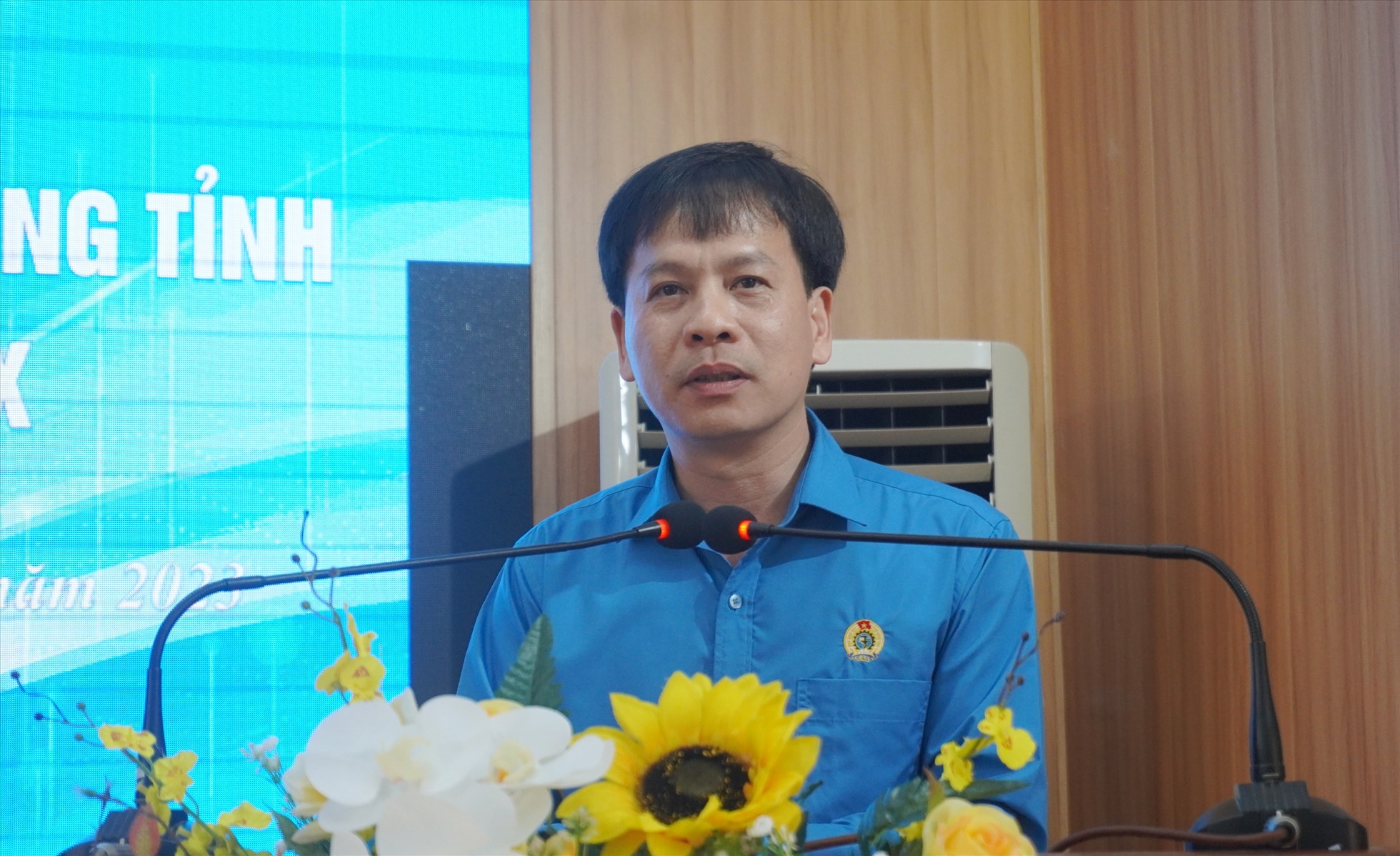 Tân Phó Chủ tịch LĐLĐ tỉnh Thanh Hóa Nguyễn Minh Cảnh phát biểu nhận nhiệm vụ. Ảnh: Quách Du