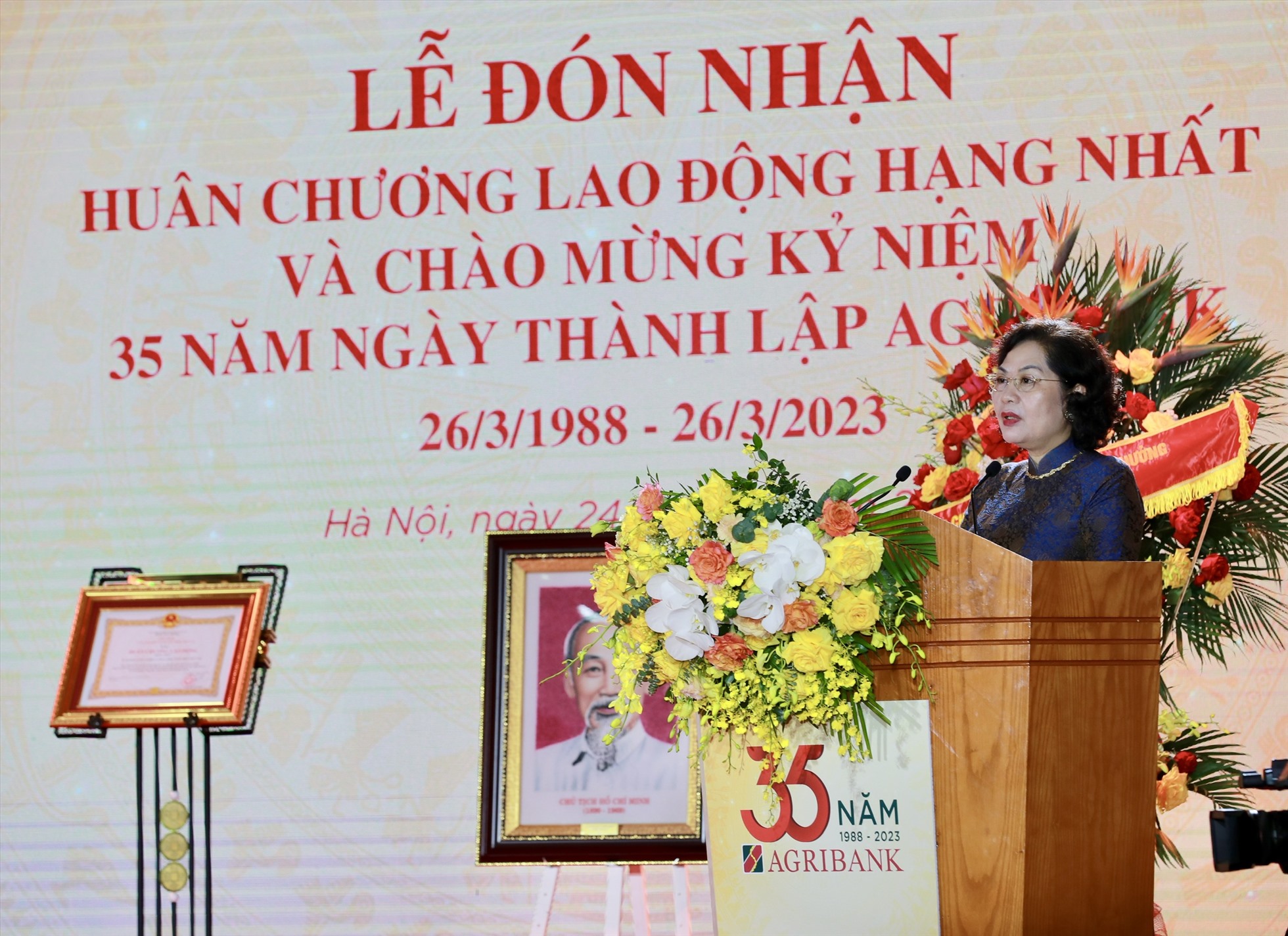 Bà Nguyễn Thị Hồng - Thống đốc Ngân hàng Nhà nước phát biểu tại buổi lễ. Ảnh: Agribank