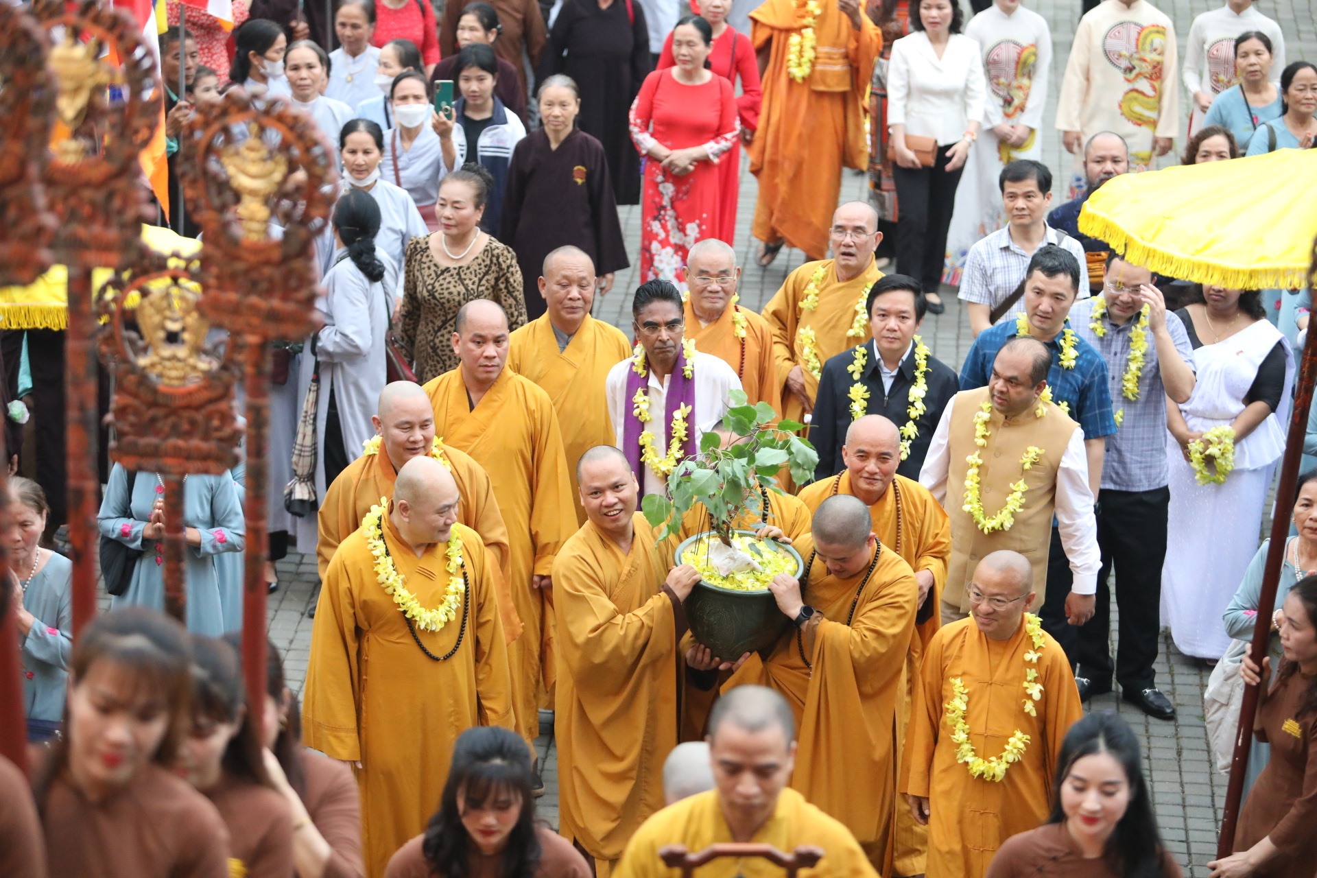 Nhánh Bồ ĐỀ thiêng được đưa về làm lễ tại chùa Bái Đính. Nguyễn Trường
