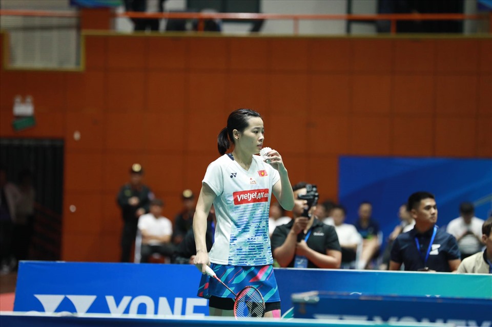 Thuỳ Linh thi đấu xuất sắc tại chung kết Vietnam International Challenger 2023 trước đối thủ người Nhật Bản. Ảnh: Minh Phong