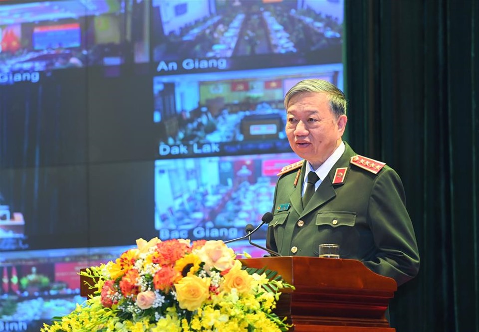 Bộ trưởng Tô Lâm phát biểu tại Hội nghị. Ảnh: Cổng thông tin điện tử Bộ Công an