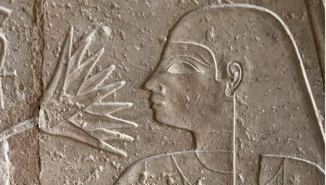 Hình người Ai Cập đang ngửi hoa sen từ ngôi mộ của Meresankh ở Giza, Ai Cập. Ảnh: Czech Academy of Sciences
