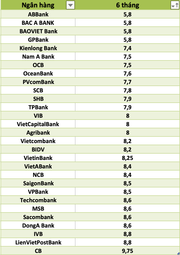 So sánh lãi suất ngân hàng cao nhất ở kỳ hạn 6 tháng. Đồ hoạ Trà My