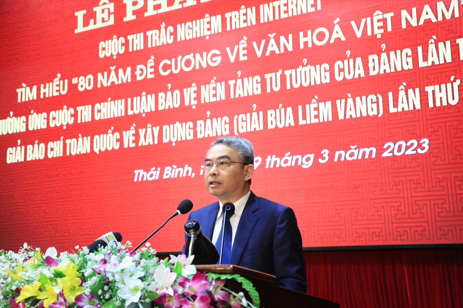 Ông Phạm Đồng Thụy - Ủy viên Ban Thường vụ, Trưởng Ban Tuyên giáo Tỉnh ủy Thái Bình phát biểu tại lễ phát động. Ảnh: Bá Dương
