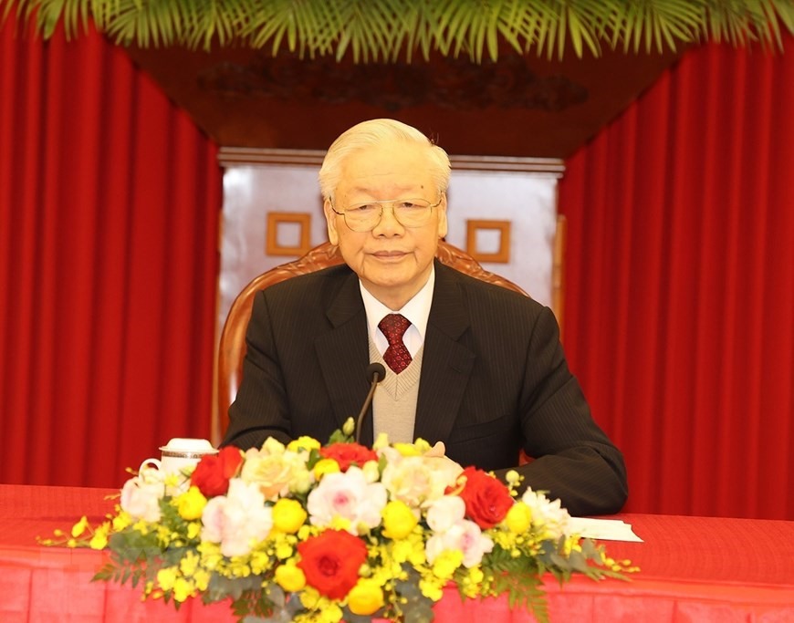 Tổng Bí thư Nguyễn Phú Trọng có cuộc điện đàm cấp cao với Tổng thống Mỹ Joe Biden tối 29.3. Ảnh: TTXVN