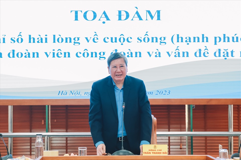 Phó Chủ tịch Thường trực Tổng LĐLĐVN Trần Thanh Hải phát biểu khai mạc hội thảo.  Ảnh: Hải Nguyễn