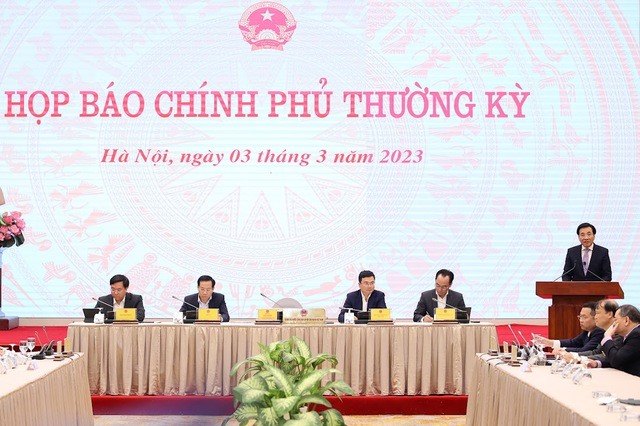 Buổi họp báo Chính phủ thường kỳ tháng 2.2023. Ảnh: Trần Vương