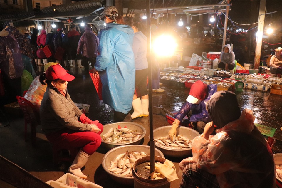 Chợ cá đầu mối Thọ Quang bán từ 1h-3h sáng, tạo nên không khí nhộn nhịp, rộn rã.