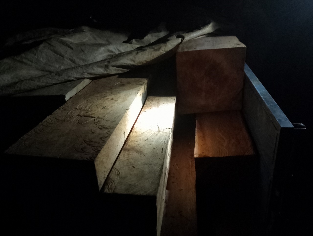Những khối gỗ lớn được lâm tặc vận chuyển trong đêm khuay. Ảnh: Bảo Lâm