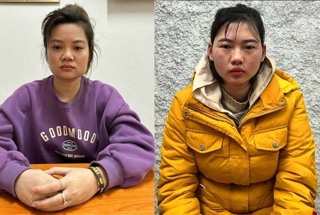 Nguyễn Thị Lành và Nguyễn Thị An tại cơ quan điều tra. Ảnh: Công an cung cấp