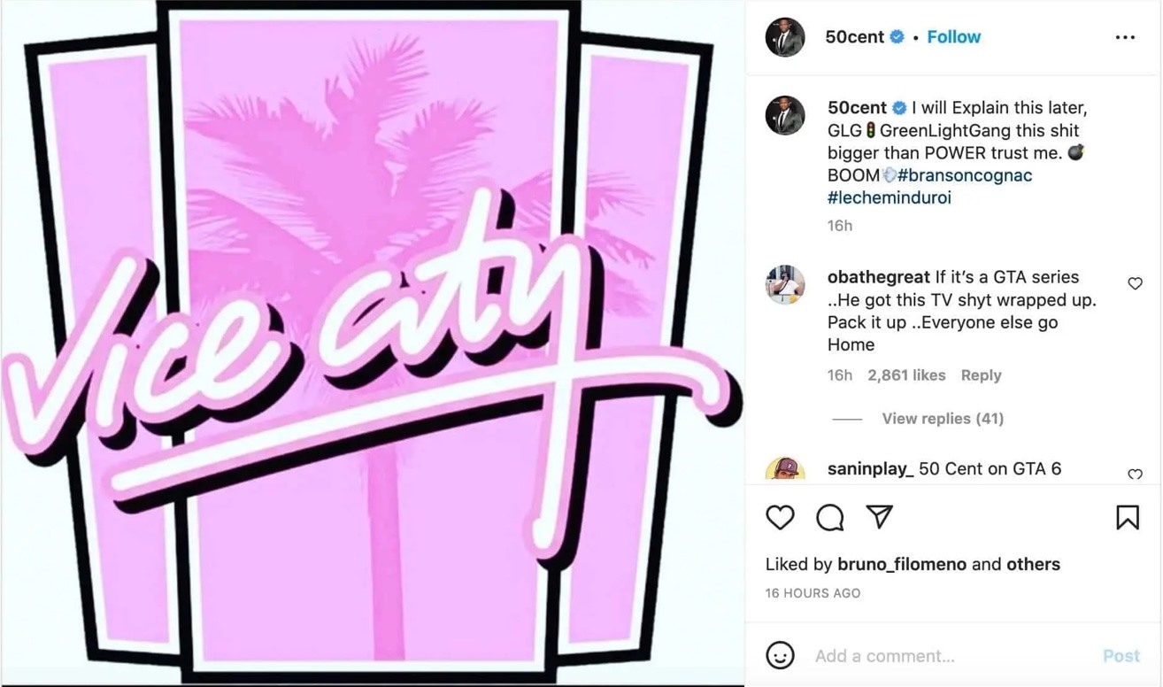 Bài đăng về Vice City trên Instagram của rapper 50 Cent. Ảnh: Instagram/50 Cent