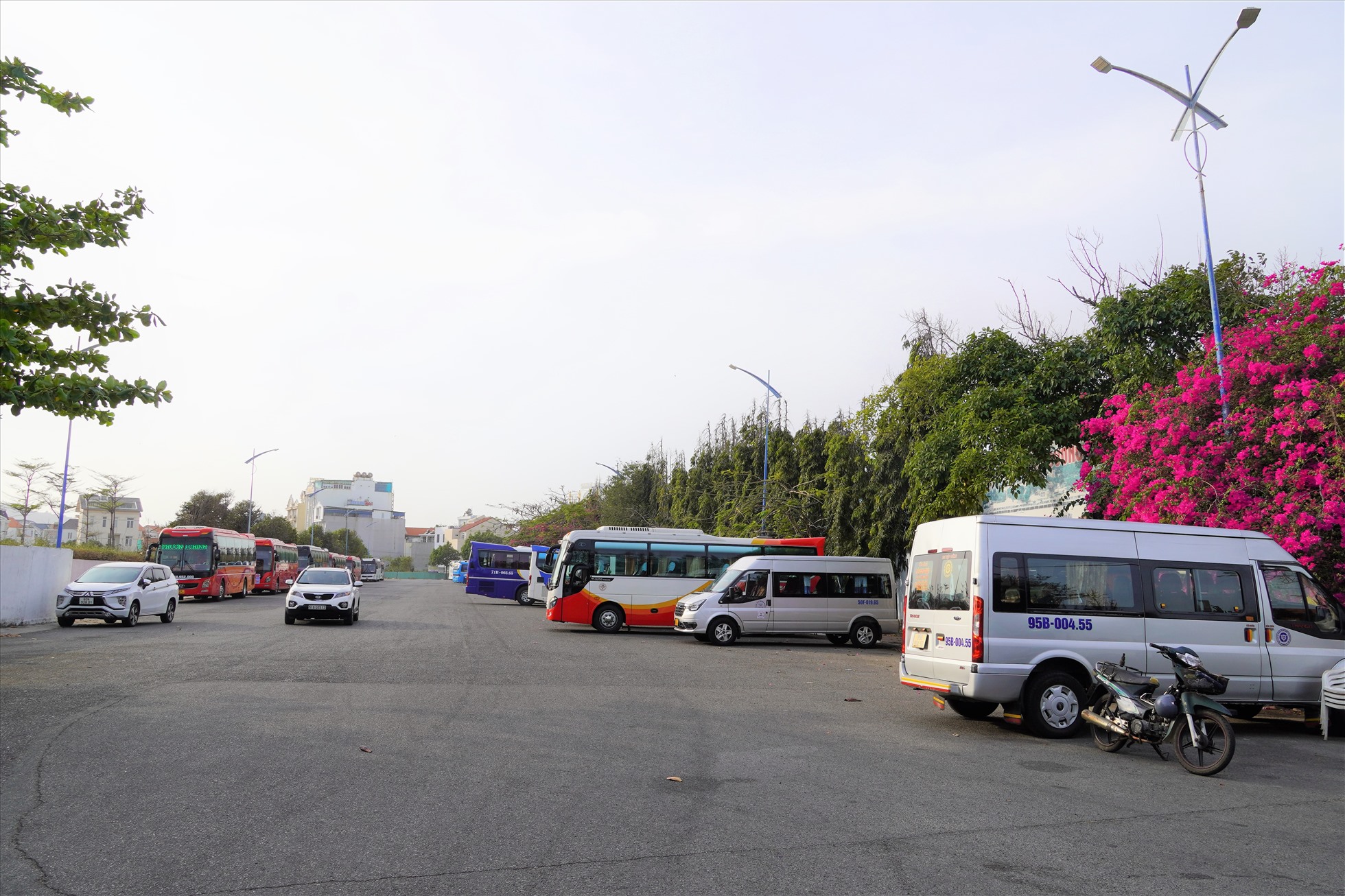 Là một con hẻm, nhưng tuyến đường này rất rộng, được nhiều phương tiện tìm đến dừng đậu xe. Hàng hoa giấy được khu du lịch trồng cạnh bờ rào để điểm trang, qua thời gian đã phát triển rực rỡ, thu hút nhiều người dân, du khách tìm đến. Ảnh: Thành An