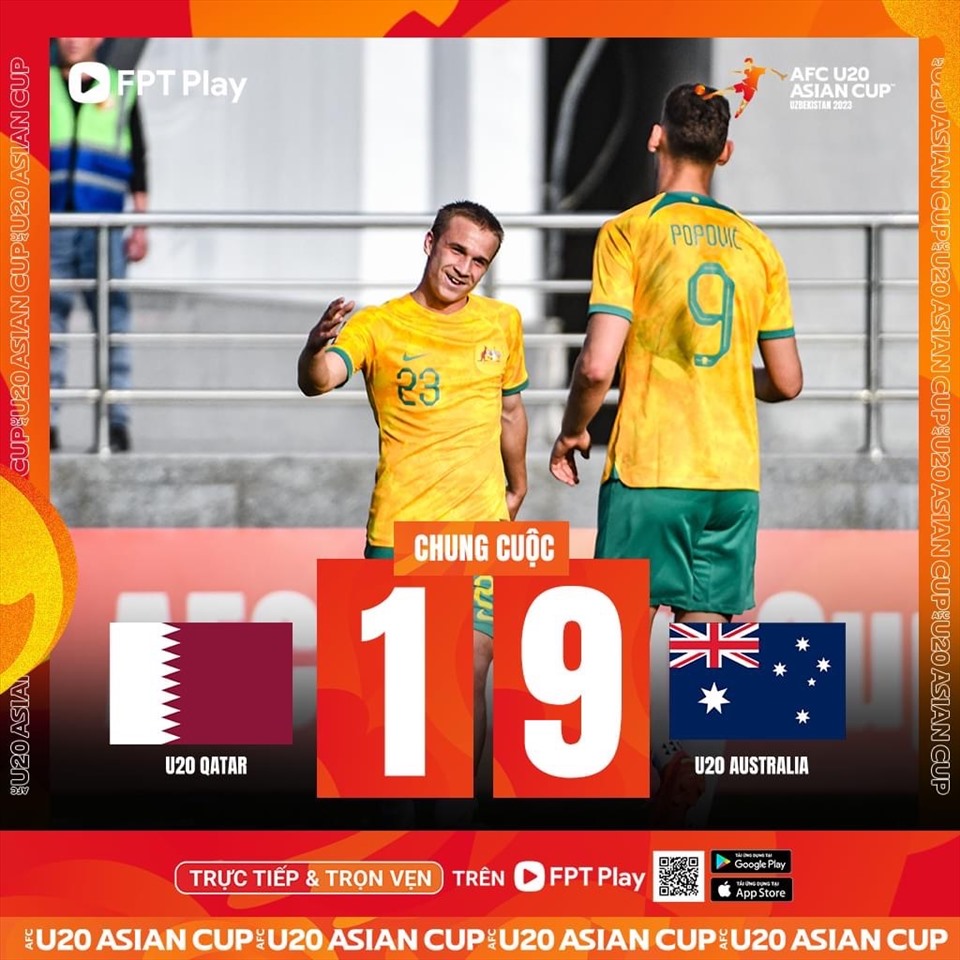 U20 Australia thắng đậm 9-1 trước U20 Qatar. Ảnh: FPT