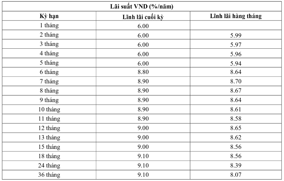 Biểu lãi suất online VietA Bank.