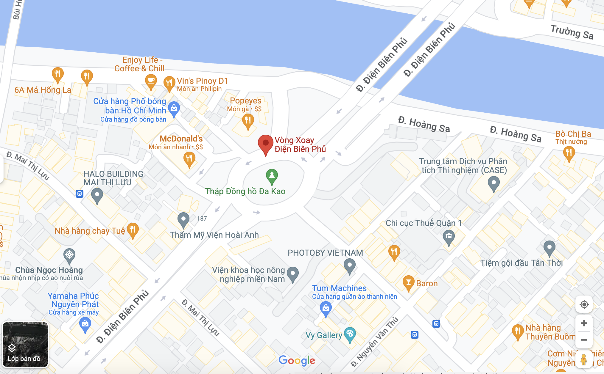 Vị trí vòng xoay Điện Biên Phủ. Ảnh cắt từ Googel Maps