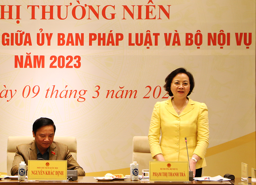 Bộ trưởng Phạm Thị Thanh Trà phát biểu Kết luận Hội nghị. Ảnh: Bộ Nội vụ