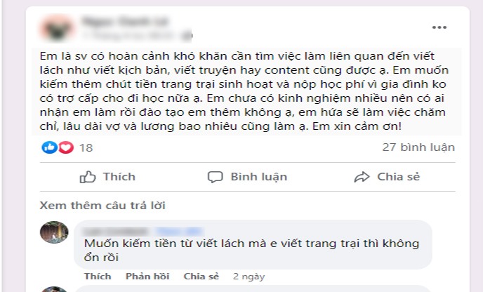 Rất nhiều người trái ngành cạnh tranh, ít kinh nghiệm nhận job giá thấp để  với Freelancer. Ảnh chụp màn hình.