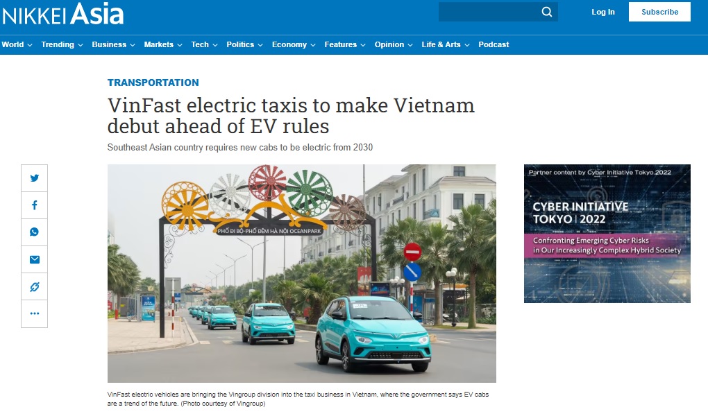 Nikkei Asia viết về dịch vụ Taxi Xanh SM trước ngày khai trương chính thức tại Hà Nội.
