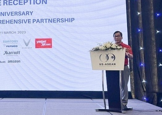 Tổng giám đốc Vietjet Đinh Việt Phương phát biểu tại sự kiện kỷ niệm 10 năm quan hệ đối tác toàn diện Việt Nam - Hoa Kỳ.