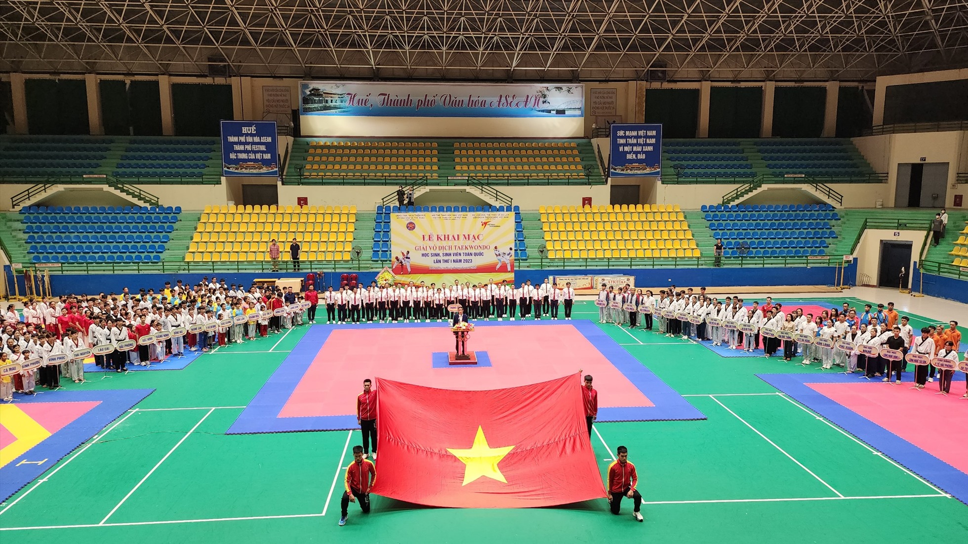 Hình ảnh tại Lễ khai mạc Giải Taekwondo học sinh, sinh viên toàn quốc lần thứ I năm 2023. Ảnh: Quảng An.