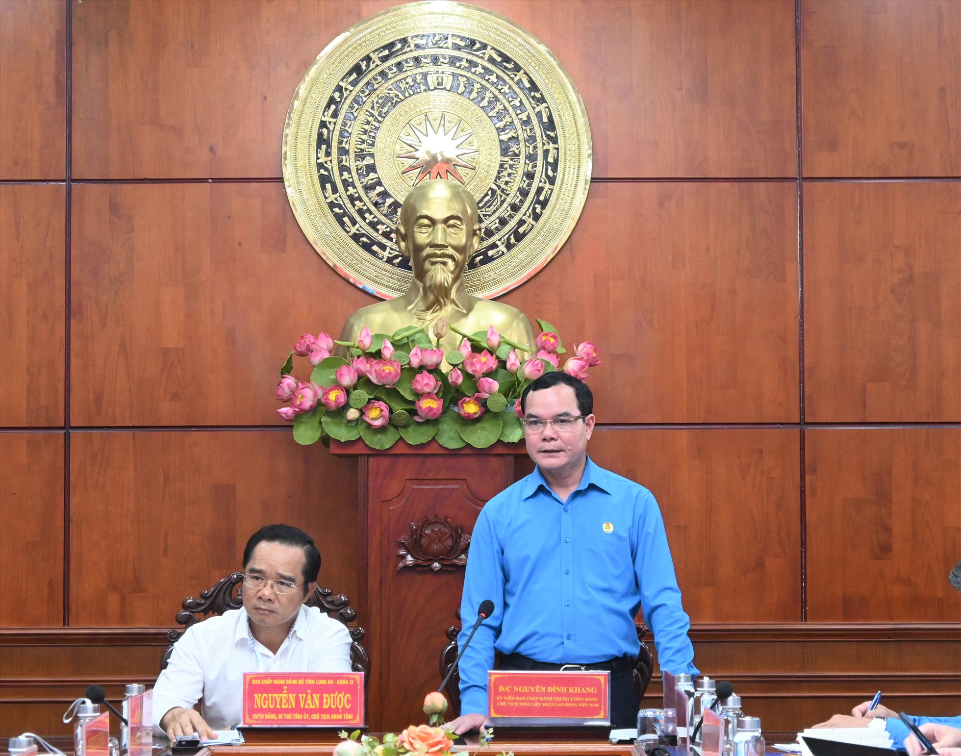 Chủ tịch Tổng Liên đoàn Lao động Việt Nam Nguyễn Đình Khang - Phát biểu kết luận tại cuộc làm việc. Ảnh: Thành Nhân
