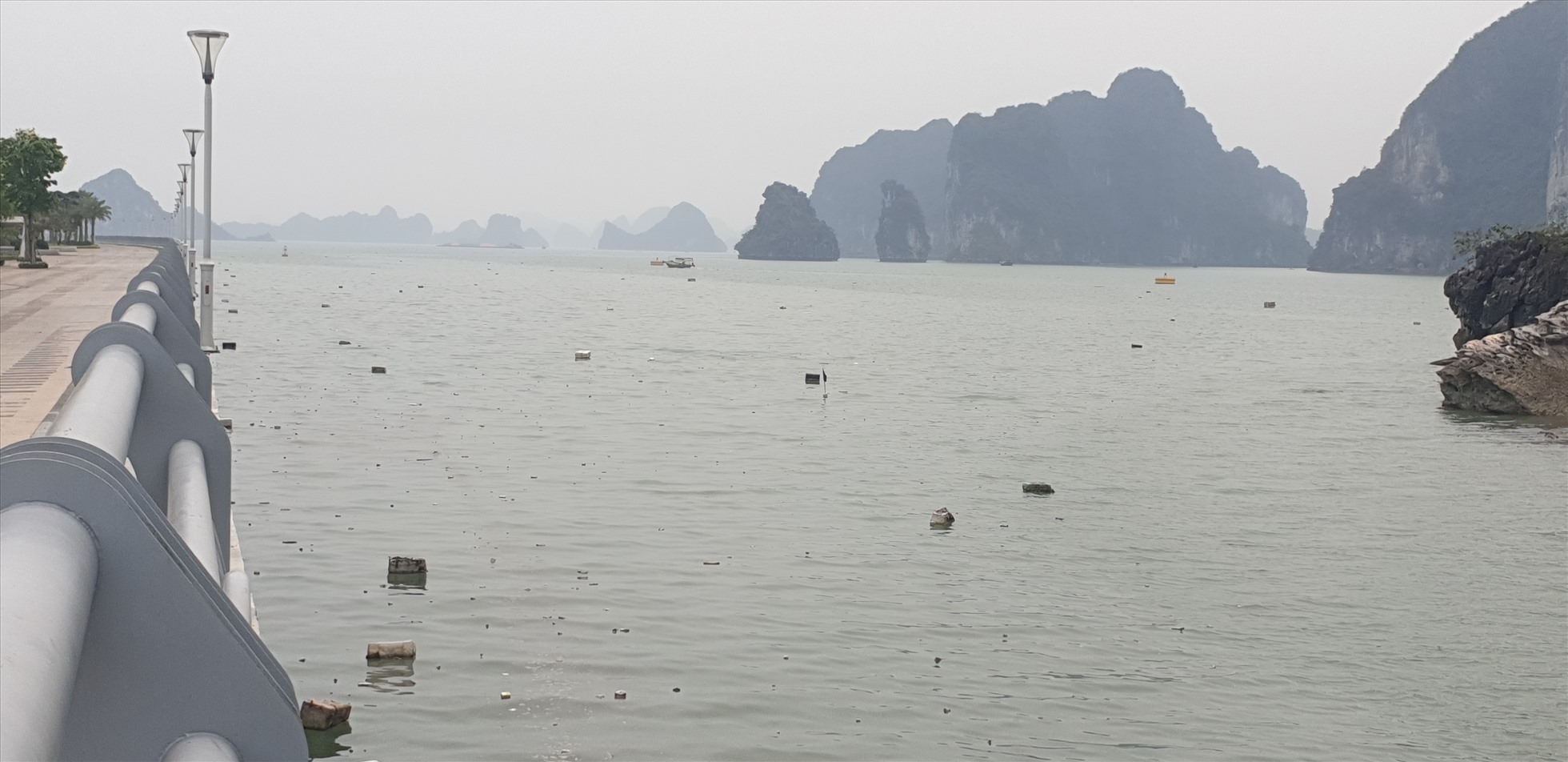 Phao xốp trôi nổi hàng km bờ biển dọc con đường Trần Quốc Nghiễn. Ảnh: Nguyễn Hùng