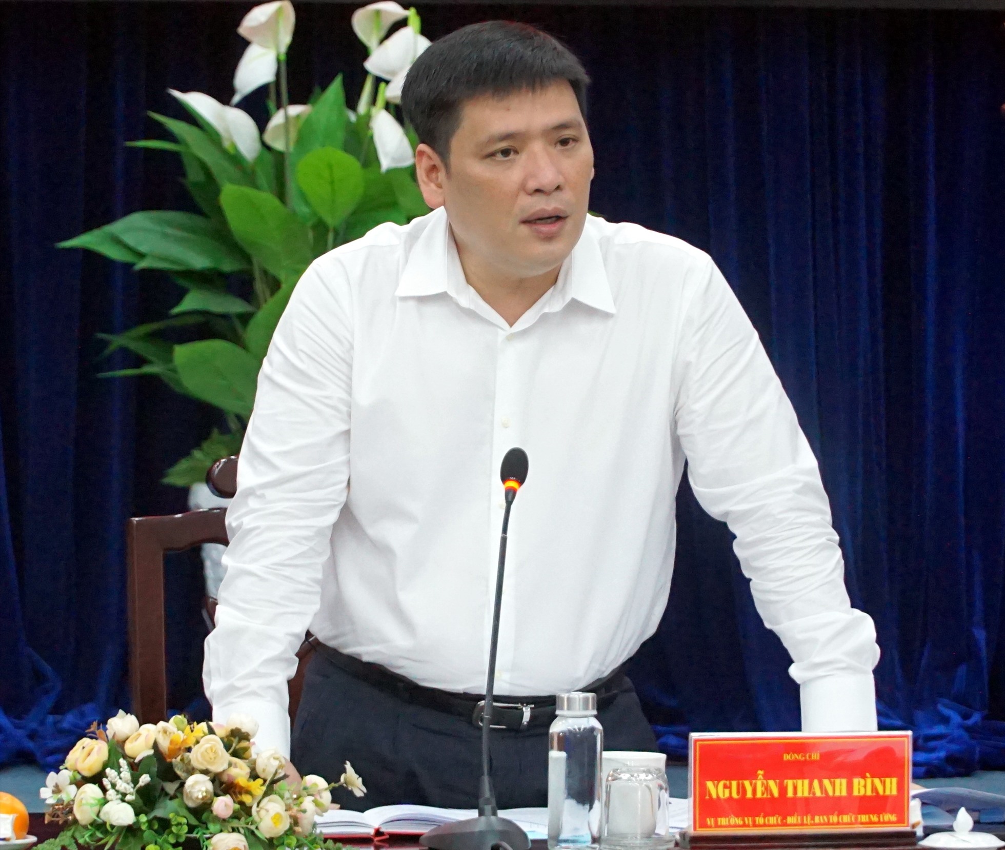 Đồng chí Nguyễn Thanh Bình, Vụ trưởng Vụ Tổ chức -Điều lệ, Ban Tổ chức Trung ương phát biểu tại buổi khảo sát. Ảnh: Nhật Hồ