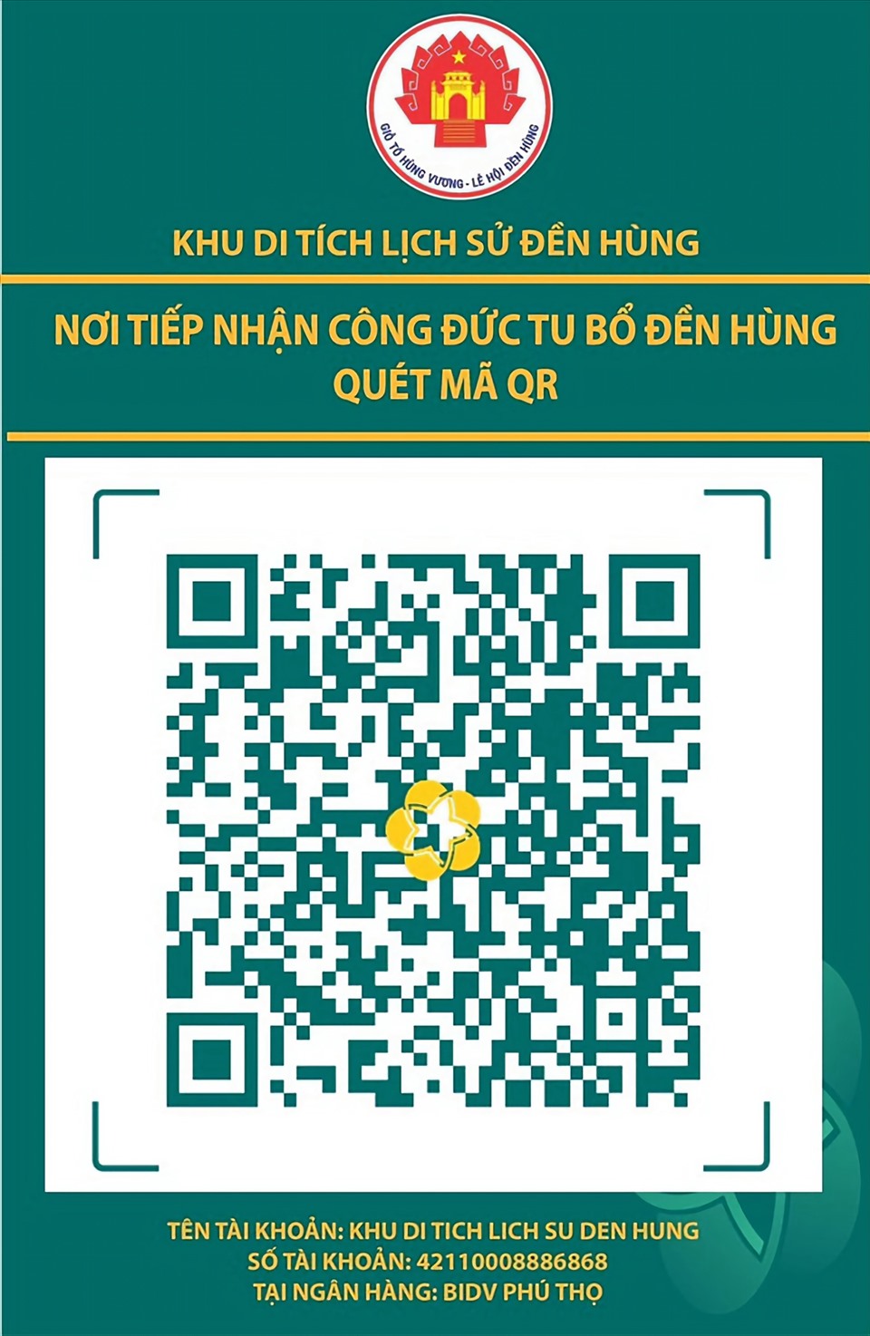 Mã QR tiếp nhận công đức Khu di tích lịch sử Đền Hùng. Ảnh: KDTLS Đền Hùng.