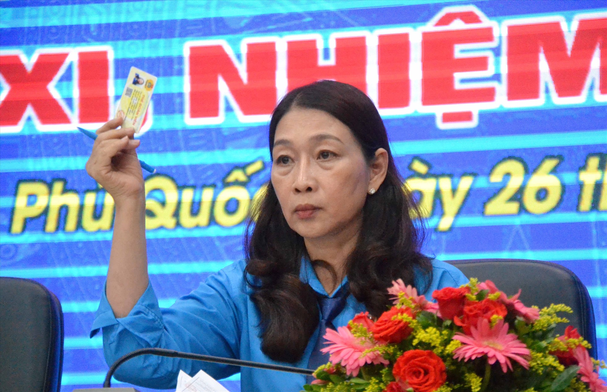 Bà Dương Ngọc Thu tái đắc cử Phó Chủ tịch LĐLĐ TP. Phú Quốc. Ảnh: Lục Tùng