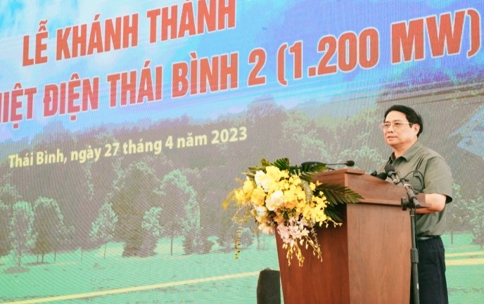 Thủ tướng Chính phủ Phạm Minh Chính phát biểu tại Lễ khánh thành Nhà máy nhiệt điện Thái Bình 2. Ảnh: Bá Dương